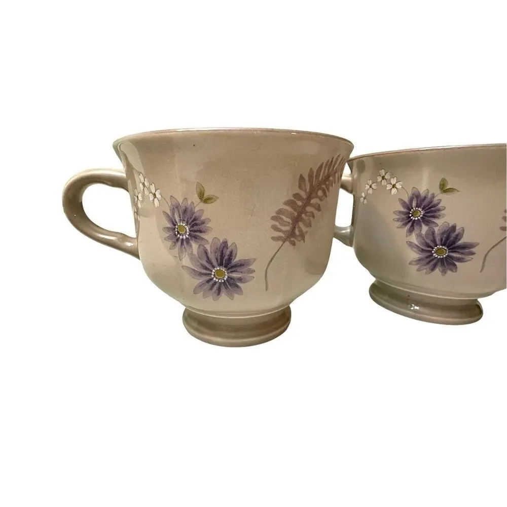 Mikasa Continental Janette Footed Cups and Saucers Lot of 4 Vintage Multi-Floral